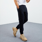 Men's Hidden Zipper Polar Fleece Joggers // Navy Blue (S)