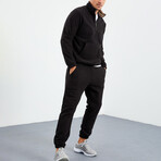 Men's Half-Zip Pullover + Jogger Polar Fleece Tracksuit Set // Black (S)