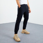 Men's Hidden Zipper Polar Fleece Joggers // Navy Blue (S)