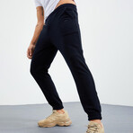 Men's Hidden Zipper Polar Fleece Joggers // Navy Blue (S)