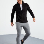 Men's Zip-Up Collared Polar Fleece Jacket // Black // 2X-Large