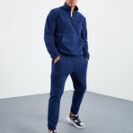 Men's Half-Zip Pullover + Jogger Polar Fleece Tracksuit Set // Indigo (S)