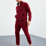 Men's Half-Zip Pullover + Jogger Polar Fleece Tracksuit Set // Burgundy (M)