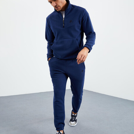Men's Half-Zip Pullover + Jogger Polar Fleece Tracksuit Set // Indigo (S)