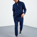 Men's Half-Zip Pullover + Jogger Polar Fleece Tracksuit Set // Indigo (S)