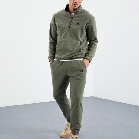 Men's Half-Zip Pullover + Jogger Polar Fleece Tracksuit Set // Sage (S)