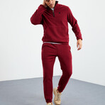 Men's Half-Zip Pullover + Jogger Polar Fleece Tracksuit Set // Burgundy (M)