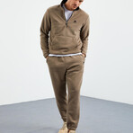 Men's Half-Zip Pullover + Jogger Polar Fleece Tracksuit Set // Camel (XL)