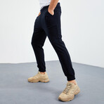 Men's Hidden Zipper Polar Fleece Joggers // Navy Blue (S)