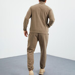 Men's Half-Zip Pullover + Jogger Polar Fleece Tracksuit Set // Camel (XL)