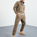 Men's Half-Zip Pullover + Jogger Polar Fleece Tracksuit Set // Camel (XL)
