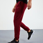 Men's Hidden Zipper Polar Fleece Joggers // Burgundy (S)