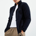 Men's Zip-Up Collared Polar Fleece Jacket // Navy Blue (S)