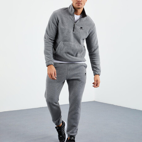 Men's Half-Zip Pullover + Jogger Polar Fleece Tracksuit Set // Gray Melange (S)