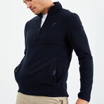 Men's Half-Zip Polar Fleece Pullover Sweatshirt // Navy Blue (S)