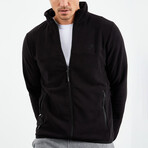Men's Zip-Up Collared Polar Fleece Jacket // Black // 2X-Large