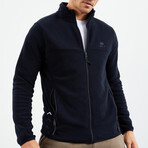 Men's Zip-Up Collared Polar Fleece Jacket // Navy Blue (S)