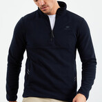 Men's Half-Zip Polar Fleece Pullover Sweatshirt // Navy Blue (S)