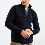 Men's Zip-Up Collared Polar Fleece Jacket // Navy Blue (S)