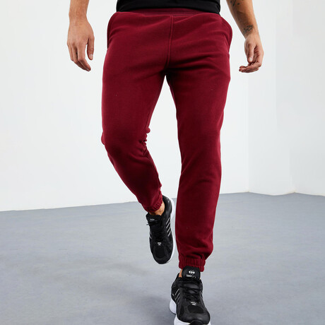 Men's Hidden Zipper Polar Fleece Joggers // Burgundy (S)