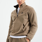 Men's Half-Zip Pullover + Jogger Polar Fleece Tracksuit Set // Camel (XL)