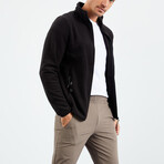 Men's Embroidered Zip-Up Collared Polar Fleece Jacket // Black (S)