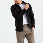 Men's Embroidered Zip-Up Collared Polar Fleece Jacket // Black (S)