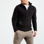 Men's Embroidered Zip-Up Collared Polar Fleece Jacket // Black (S)