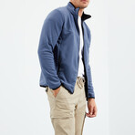 Men's Embroidered Zip-Up Collared Polar Fleece Jacket // Petrol (S)