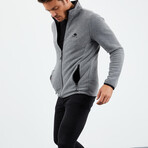 Men's Embroidered Zip-Up Collared Polar Fleece Jacket // Gray Melange (S)