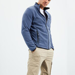 Men's Embroidered Zip-Up Collared Polar Fleece Jacket // Petrol (S)