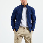 Men's Embroidered Zip-Up Collared Polar Fleece Jacket // Indigo (S)