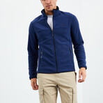 Men's Embroidered Zip-Up Collared Polar Fleece Jacket // Indigo (S)