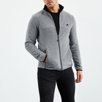Men's Embroidered Zip-Up Collared Polar Fleece Jacket // Gray Melange (S)