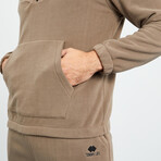 Men's Half-Zip Pullover + Jogger Polar Fleece Tracksuit Set // Camel (XL)