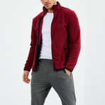 Men's Embroidered Zip-Up Collared Polar Fleece Jacket // Burgundy (S)