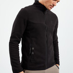 Men's Embroidered Zip-Up Collared Polar Fleece Jacket // Black (S)