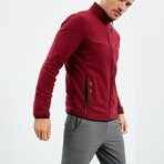 Men's Embroidered Zip-Up Collared Polar Fleece Jacket // Burgundy (S)