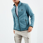 Men's Embroidered Zip-Up Collared Polar Fleece Jacket // Mint Green (S)