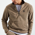 Men's Half-Zip Pullover + Jogger Polar Fleece Tracksuit Set // Camel (XL)