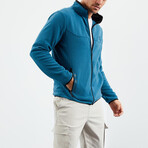 Men's Embroidered Zip-Up Collared Polar Fleece Jacket // Emerald (S)