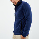 Men's Embroidered Zip-Up Collared Polar Fleece Jacket // Indigo (S)