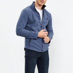 Men's Zip-Up Collared Polar Fleece Jacket // Indigo (S)