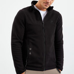 Men's Embroidered Zip-Up Collared Polar Fleece Jacket // Black (S)