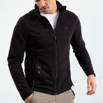 Men's Embroidered Zip-Up Collared Polar Fleece Jacket // Black (S)