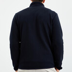 Men's Embroidered Zip-Up Collared Polar Fleece Jacket // Navy Blue (XXL)