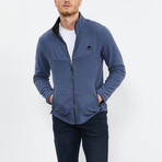 Men's Zip-Up Collared Polar Fleece Jacket // Indigo (S)