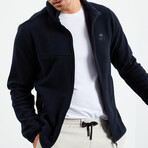 Men's Embroidered Zip-Up Collared Polar Fleece Jacket // Navy Blue (XXL)