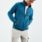 Men's Embroidered Zip-Up Collared Polar Fleece Jacket // Emerald (S)