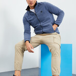 Men's Embroidered Zip-Up Collared Polar Fleece Jacket // Petrol (S)